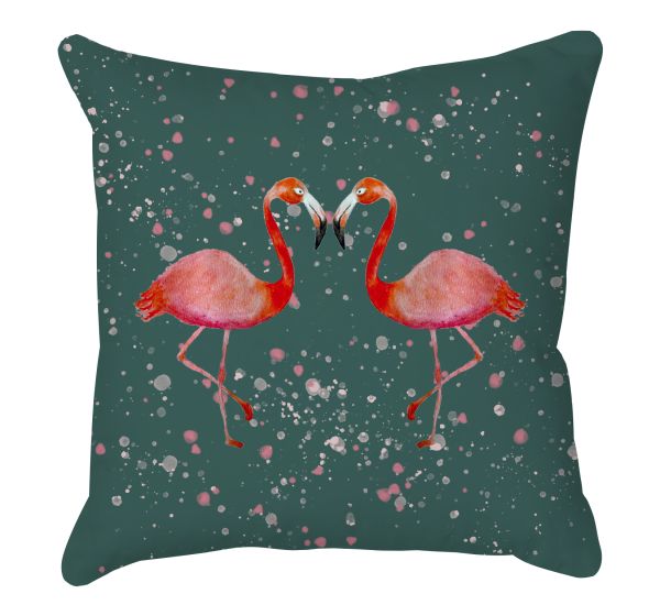 Flamingos on Green Printed Scatter Cushion